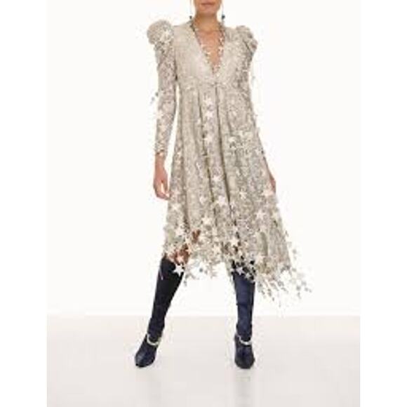 ZIMMERMAN Celestial Zodiac Long Sleeve Lace Midi Dress AUS 1/US 6 Champagne NWT - Picture 11 of 16